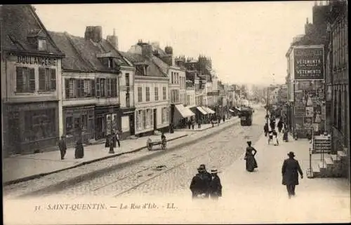 Ak Saint Quentin Aisne, La Rue d'Isle