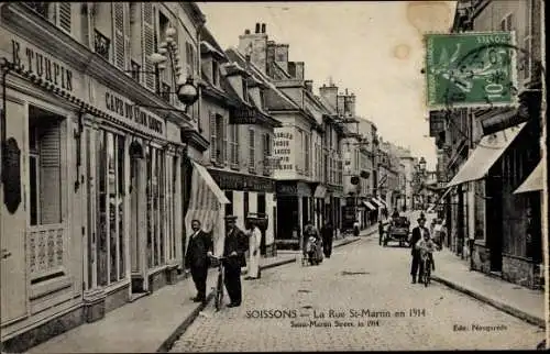 Ak Soissons Aisne, La Rue Saint Martin en 1914