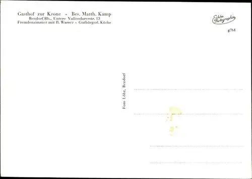 Ak Bendorf am Rhein, Gasthof Zur Krone, Inh. Matth. Kamp, Untere Vallendarer Straße 13