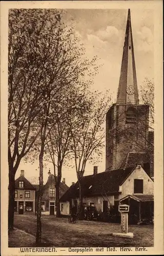 Ak Wateringen Südholland, Dorpsplein met Ned. Herv. Kerk