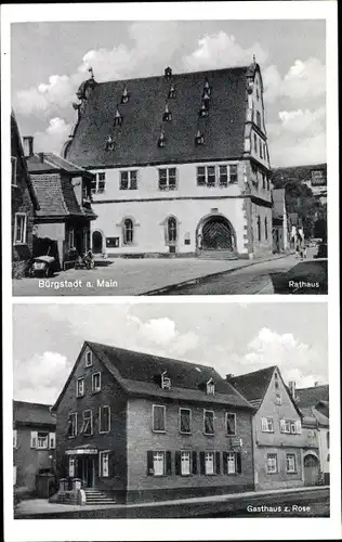 Ak Bürgstadt in Unterfranken, Rathaus, Gasthaus zur Rose