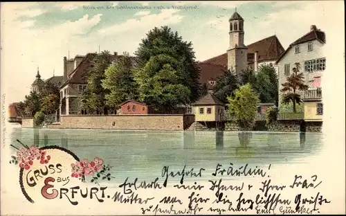 Litho Erfurt in Thüringen, Blick von der Schlössermühle nach Predigerhof