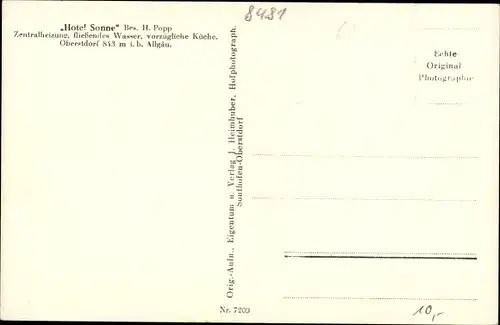 Ak Oberstdorf im Oberallgäu, Hotel Sonne, Inh. H. Popp