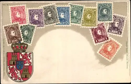 Präge Briefmarken Ak Spanien, Wappen, Ottmar Zieher