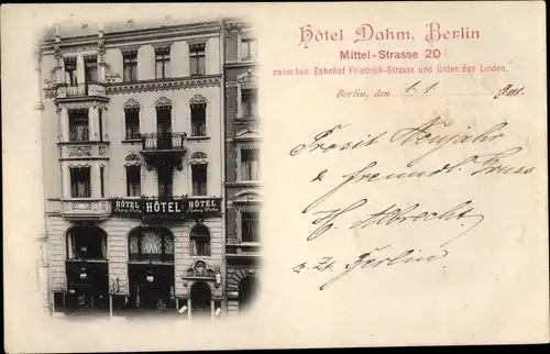 Ak Berlin Mitte, Hotel Dahm, Mittelstraße 20