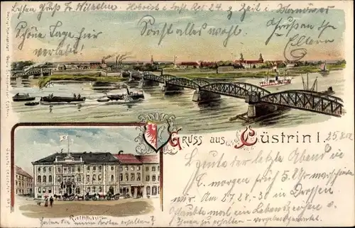 Litho Kostrzyn nad Odrą Cüstrin Küstrin Ostbrandenburg, Panorama, Rathaus