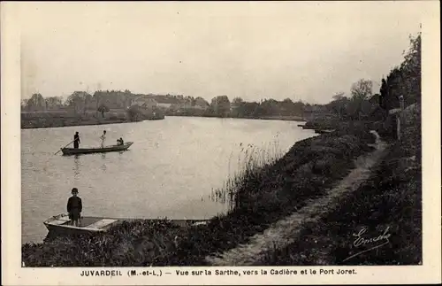 Ak Juvardeil sur Sarthe Maine-et-Loire, Vue sur la Sarthe, vers la Cadière et le Port Joret