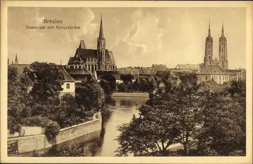 Ak Wrocław Breslau Schlesien, Dominsel mit Kreuzkirche