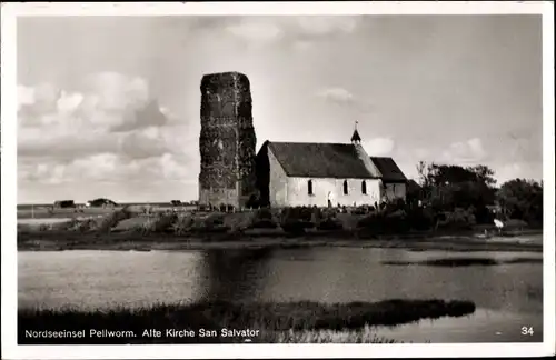 Ak Nordseeinsel Pellworm, Alte Kirche San Salvator von 1270