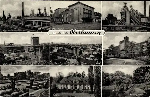 Ak Oberhausen im Ruhrgebiet, Rathaus, Stadttheater, Gute Hoffnungshütte, Bahnhof, Grillopark