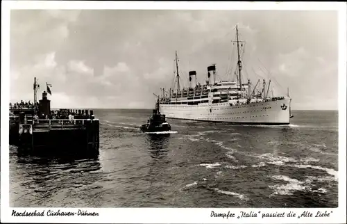 Ak Nordseebad Duhnen Cuxhaven, Salon Dampfschiff Italia passiert die Alte Liebe