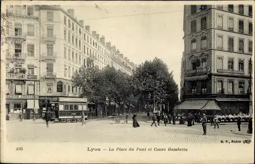 Ak Lyon Rhône, La Place du Pont et Cours Gambetta