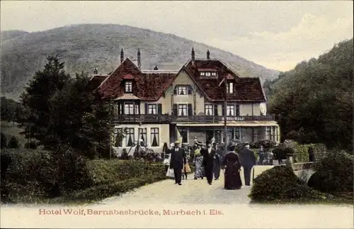 Ak Murbach Elsass Haut Rhin, Hotel Wolf, Barnabasbrücke