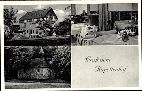 Ak Kuchem Ruppichteroth Rhein Sieg Kreis, Kapellenhof, Aussen- und Innenansicht, Kapelle