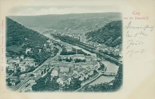 Relief Ak Bad Ems an der Lahn, Blick von der Bäderlei II