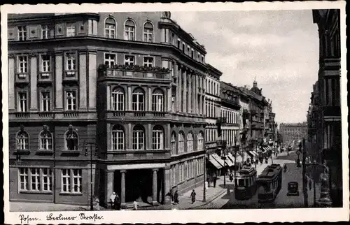 Ak Poznań Posen, Berliner Straße, Straßenbahnen