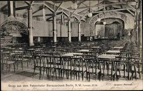 Ak Berlin Tiergarten Moabit, Patzenhofer Bierausschank, Turmstraße 25/26, Großer Festsaal