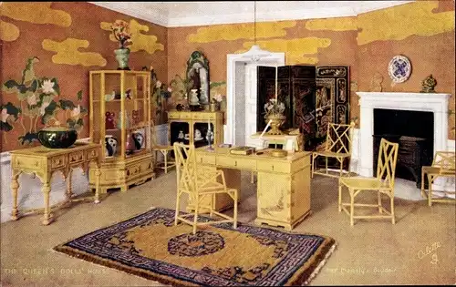 Ak The Queen's Doll's House, Inneres des Wohnzimmers, Stühle, Tisch, Tuck 4503