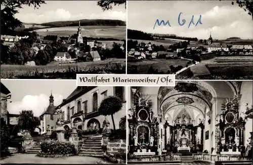 Ak Marienweiher Marktleugast im Frankenwald Bayern, Panorama, Kirche