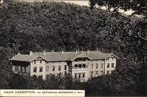 Ak Gernrode Quedlinburg im Harz, Blick auf Haus Hagenthal, Wald