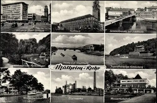 Ak Mülheim an der Ruhr, Wasserbahnhof, Eisenwerke, Friedrich Ebert Straße, Witthausbusch