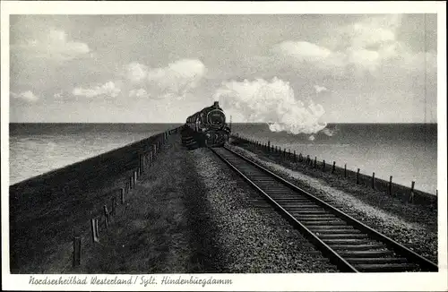 Ak Westerland auf Sylt, Hindenburgdamm, Eisenbahn