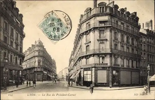 Ak Lyon Rhône, La Rue du President Carnot