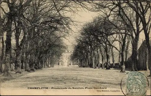 Ak Champlitte Haute Saône, Promenade du Sainfoin, Place Guichard