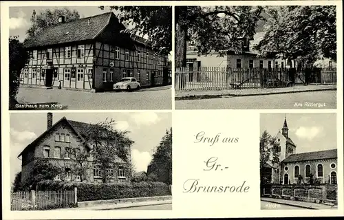 Ak Gross Brunsrode Lehre in Niedersachsen, Gasthof zum Krug, Rittergut, Kirche, Schule