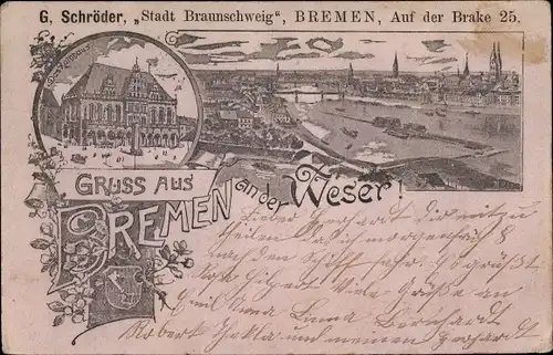 Litho Hansestadt Bremen, Rathaus, Gasthaus Stadt Braunschweig, Auf der Brake 25