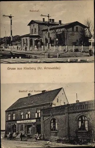 Ak Słonice Kleeberg Ostbrandenburg, Bahnhof, Gleisseite, Gasthof