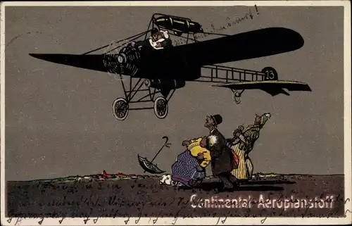 Künstler Ak Reklame Continental Aeroplanstoff, Liebespaar im Flugzeug