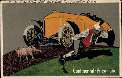 Künstler Ak Continental Pneumatic, Reklame, Automobil, Mann mit Hund