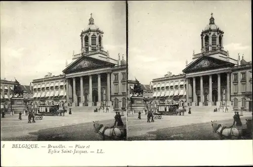 Stereo Ak Bruxelles Brüssel, Place et Eglise Saint Jacques