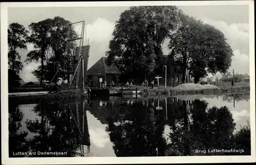 Ak Lutten aan de Dedemsvaart Overijssel, Brug Lutterhoofdwijk