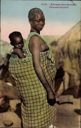 Ak Afrique occidentale francaise, Femme Oulof, Afrikanische Mutter mit Säugling