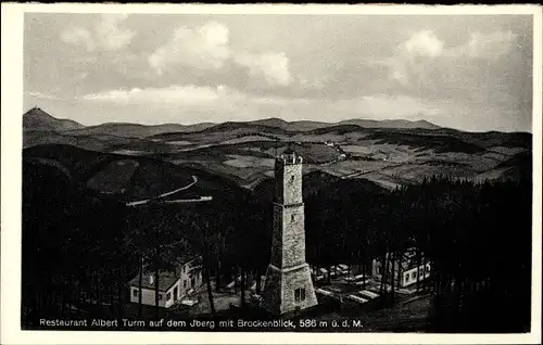 Ak Bad Grund im Harz, Restaurant Albert Turm auf dem Iberg mit Brockenblick