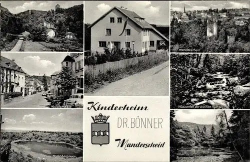 Wappen Ak Manderscheid in der Eifel Rheinland Pfalz, Kinderheim Dr. Bönner, Panorama vom Ort