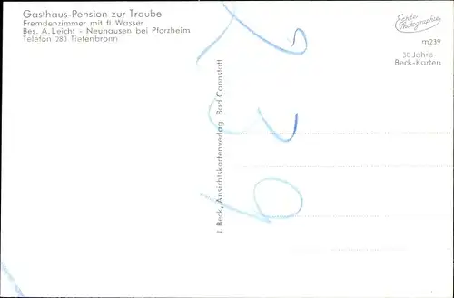Ak Neuhausen im Enzkreis bei Pforzheim, Gasthaus-Pension zur Traube, Innenansicht
