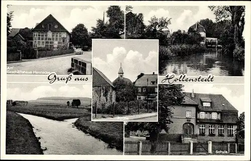 Ak Hollenstedt in Niedersachsen, Schule, Geschäftshaus Hennecke, Kirche