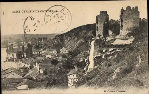 Ak Saint Germain de Confolens Charente, Blick auf den Ort, Schlossruine