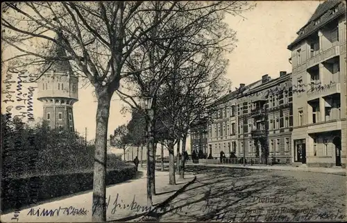 Ak Prenzlau in der Uckermark, Wasserturm, Straßenpartie