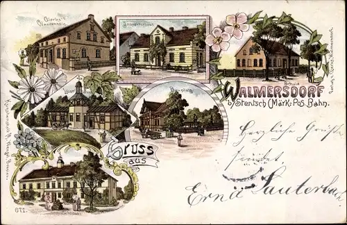 Litho Wolmirzyce Walmersdorf Ostbrandenburg, Schloss, Handlung Gierke, Inspektorhaus, Schule