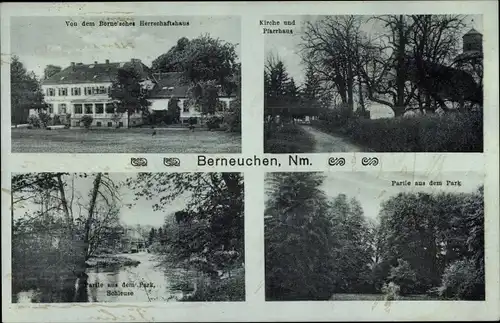 Ak Barnówko Berneuchen in der Neumark Ostbrandenburg, Kirche, Pfarrhaus, Herrschaftshaus