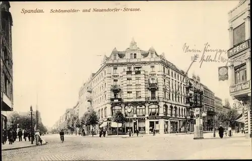 Ak Berlin Spandau, Schönwalderstraße, Neuendorferstraße, Handlung M. Pech