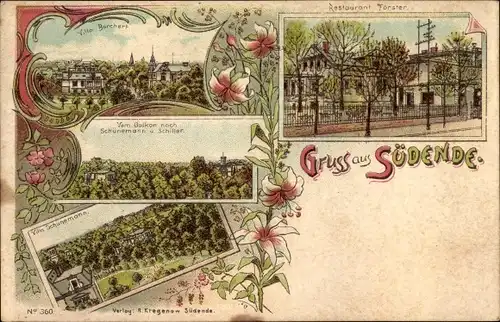 Litho Berlin Steglitz Lankwitz Südende, Villa Borchert, Restaurant Förster, Villa Schünemann