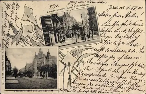 Jugendstil Ak Berlin Neukölln Rixdorf, Berlinerstraße, Ecke Fuldastraße, Amtsgericht