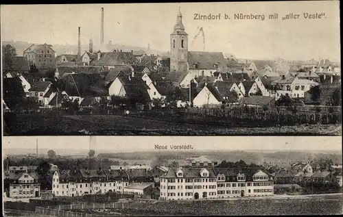 Ak Zirndorf in Mittelfranken, Gesamtansicht, Alte Veste, Neue Vorstadt