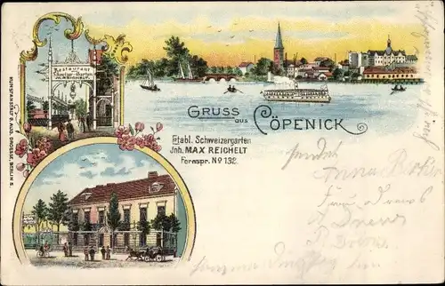 Litho Berlin Köpenick, Etablissement Schweizergarten, Blick auf den Ort