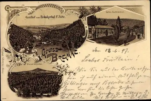 Litho Bremke Gleichen Landkreis Göttingen, Gasthof zum Bremkertal, Panorama vom Ort